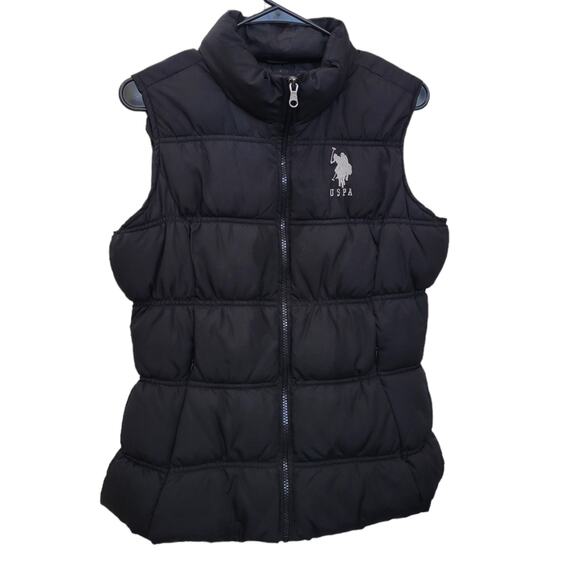 US Polo Assn Black Puffer High Neck USPA Embroidered Logo Vest Women's L - Picture 1 of 4